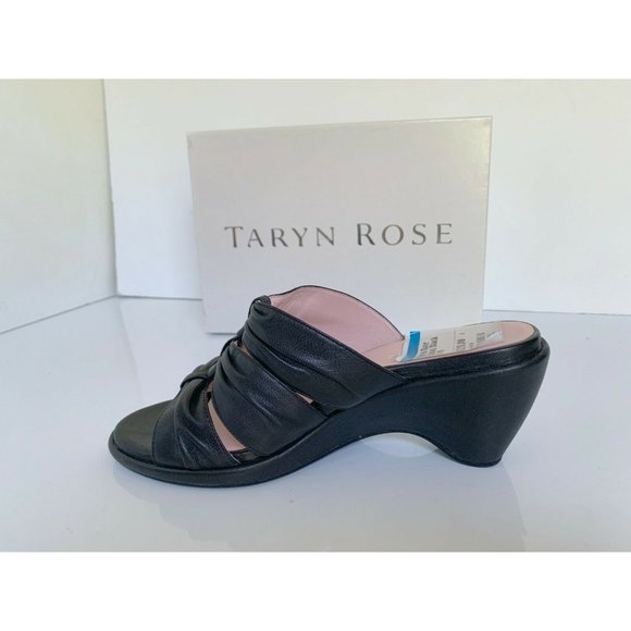 Taryn Rose Maison Platform Wedge Strap Sandal Open Toe Mule Black Leather US 10 - Picture 6 of 7